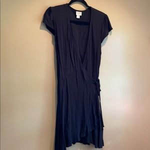 Black Ruffled Hem Wrap Dress